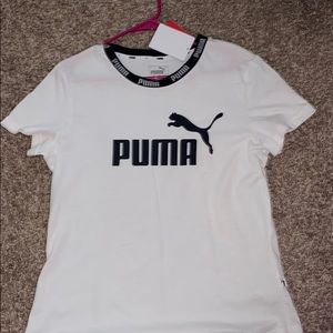 white and black puma shirt